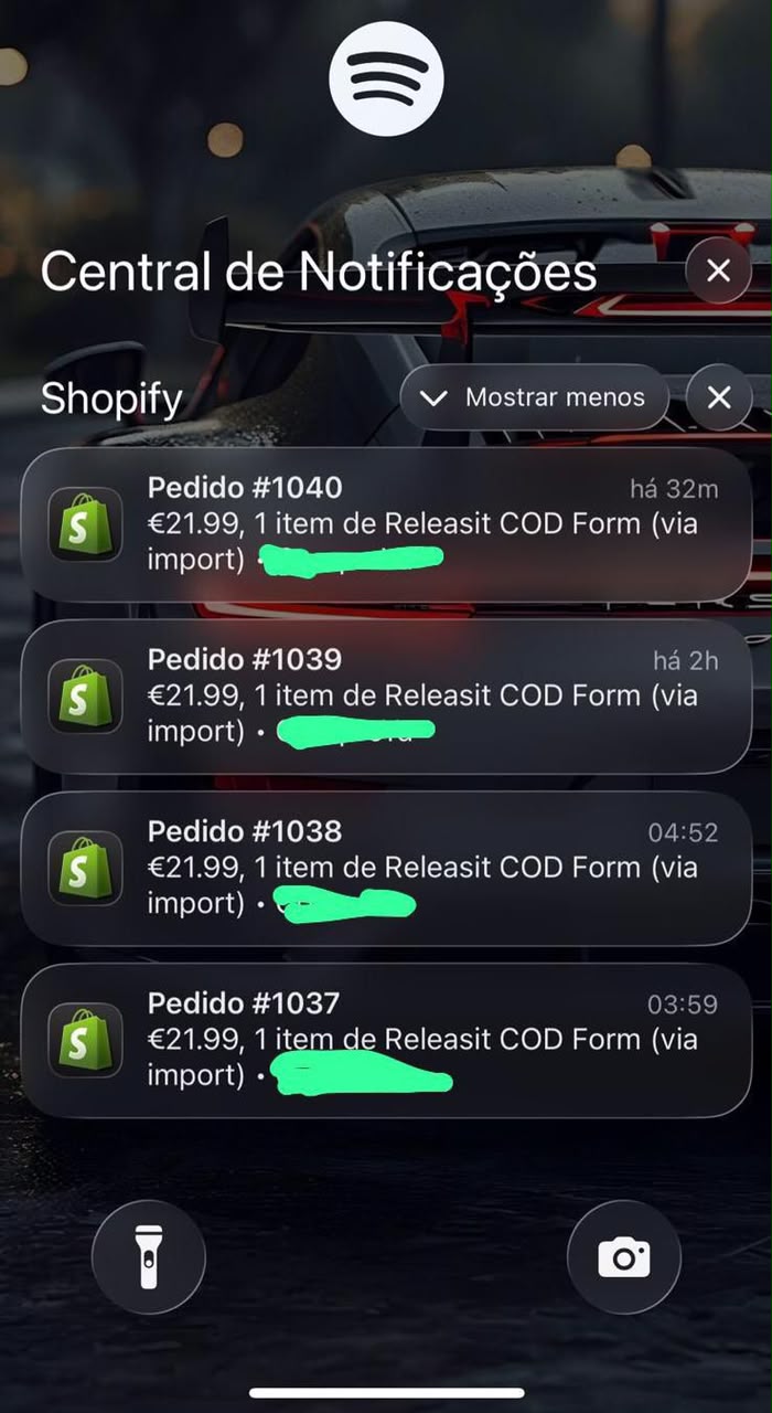 Pedidos Shopify €21,99 sem parar
