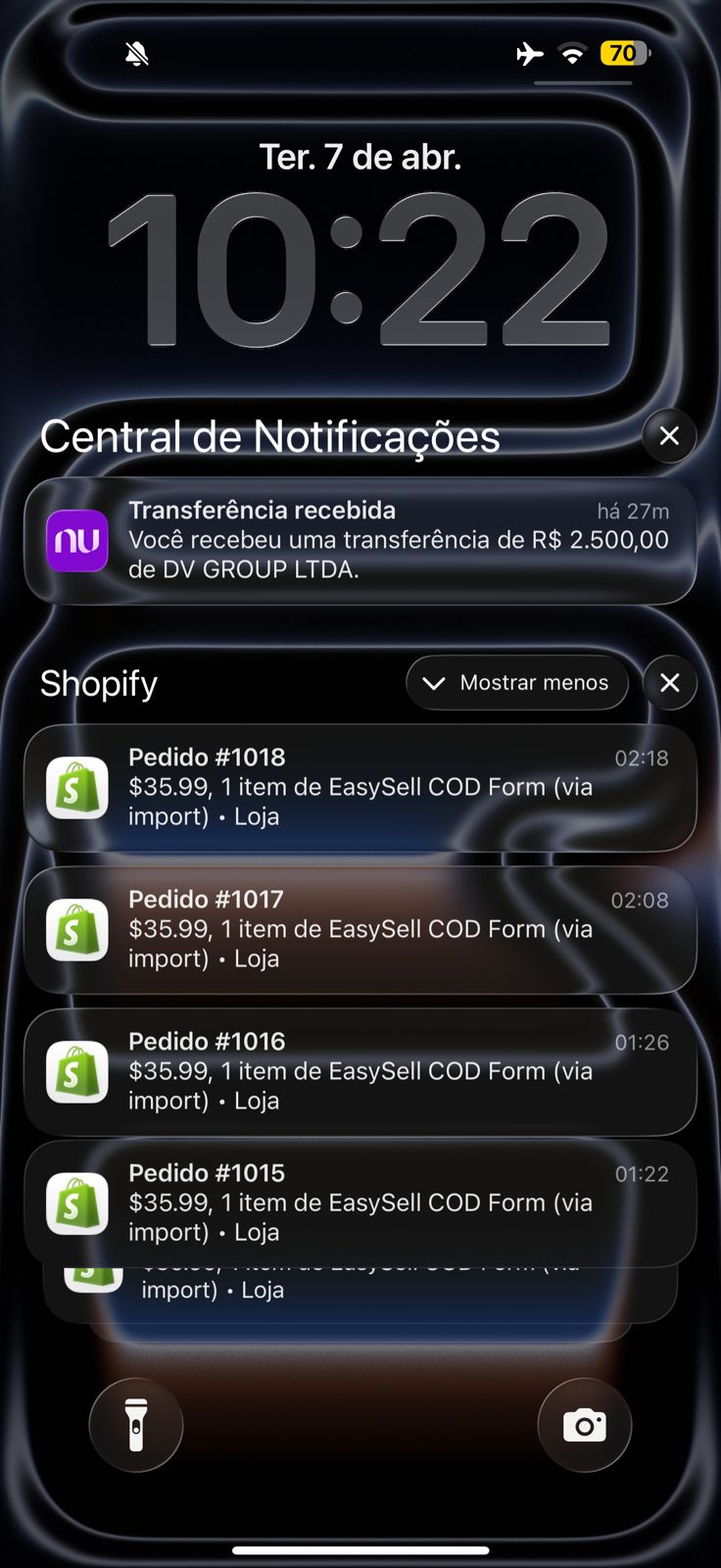 Transferência recebida R$ 2.500